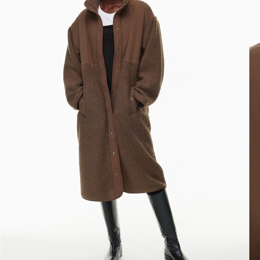 Cocoa brown oversized long sherpa coat S